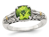 Natural Cushion Cut Peridot 1.50 Carat (ctw) Ring in Sterling Silver with 14K Gold Accent